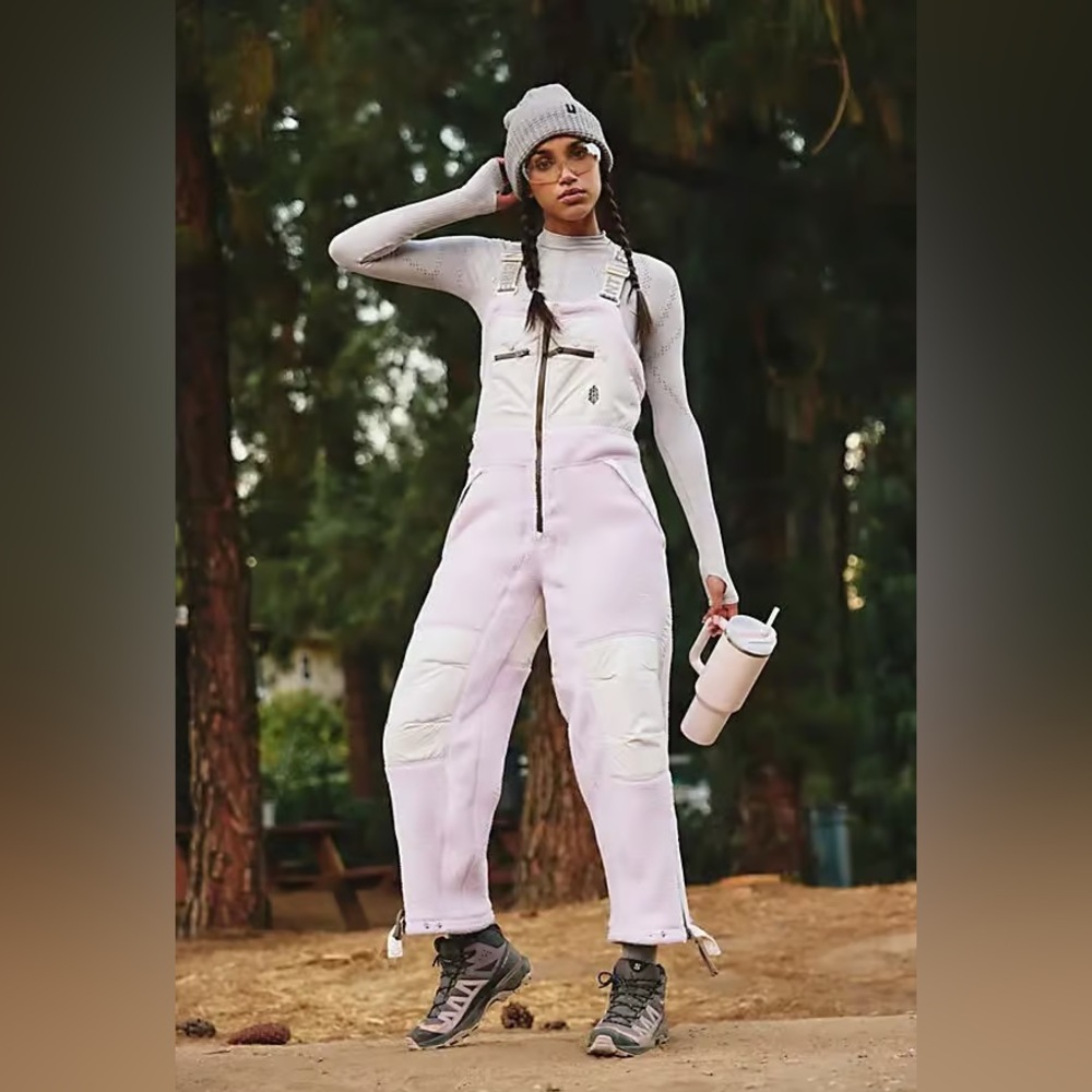 NEW Free People FP Movement Hit The Slopes Fleece Overalls Rose Quartz